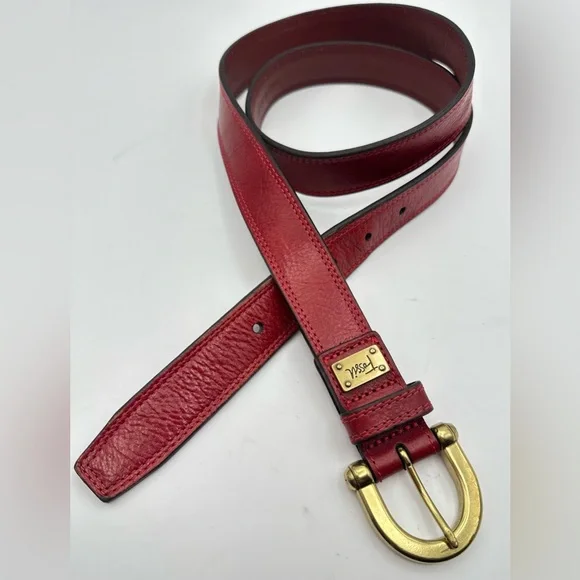 VTG Red Genuine Leather Fossil Brass Buckle Belt Size L 36-40” - Picture 2 of 16